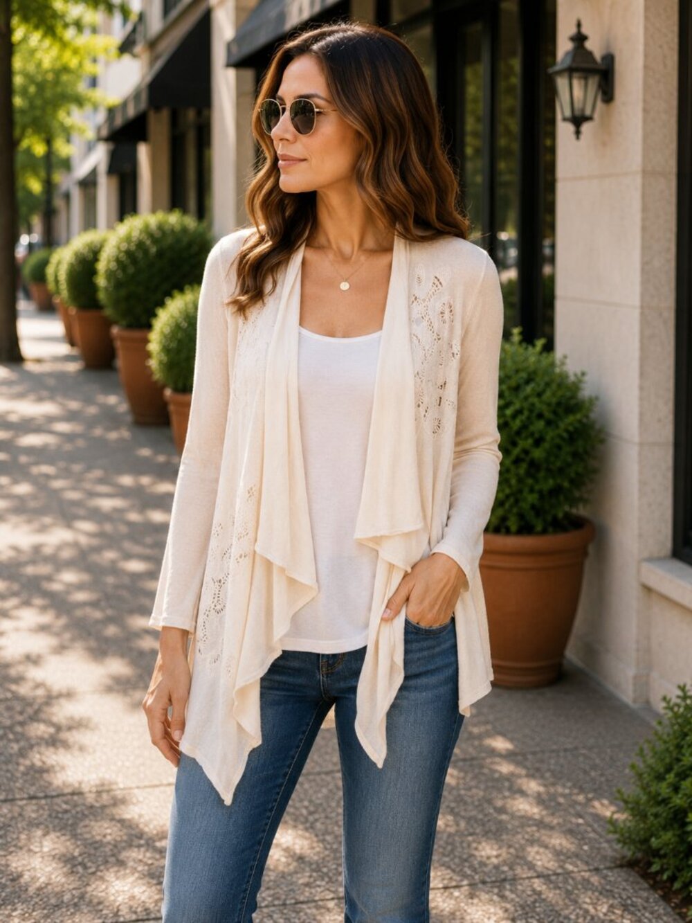 Margaret O'Leary Cotton Silk Cashmere Blend Open Front Cardigan – Women's Medium